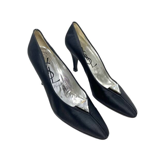 YSL | Black Pump Heels Jeweled Saint Laurent 9.5 Vintage - Picture 1 of 12